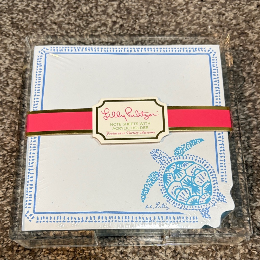 Lilly Pulitzer Blue Turtle Note Sheets with Holder NWT